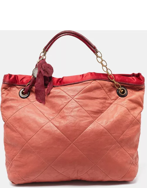 Lanvin Rust/Red Leather/Satin and Patent Leather Amalia Cabas Tote