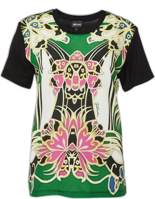 Roberto Cavalli Multicolor Printed Polyester & Cotton Knit T-Shirt