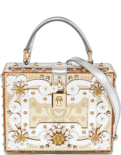 Dolce & Gabbana Gold Acrylic and Leather Crystal Embellished Dolce Box Bag