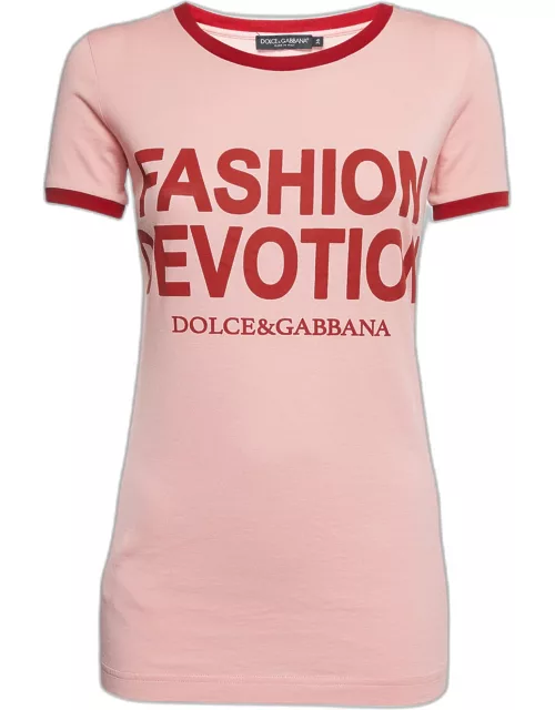 Dolce & Gabbana Pink Fashion Devotion Print Cotton T-Shirt