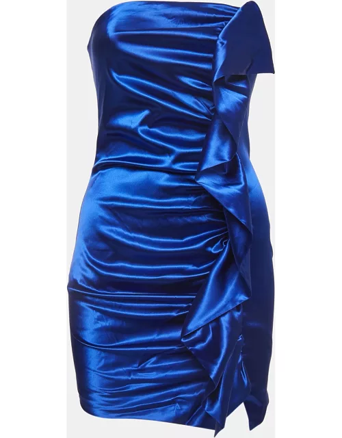 Collini Royal Blue Satin Ruched Strapless Mini Dress