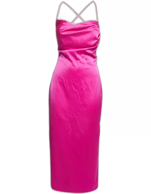 Rasario Pink Crepe Cowl Neck Strappy Maxi Dress