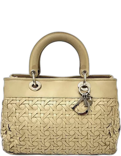 Christian Dior Beige Woven Leather Cannage Tote Bag