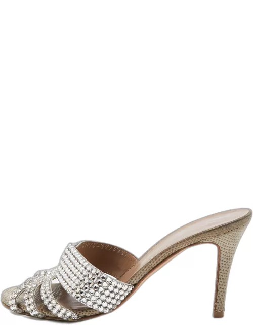 Gina Silver Crystal Embellished Leather Slide Sandal