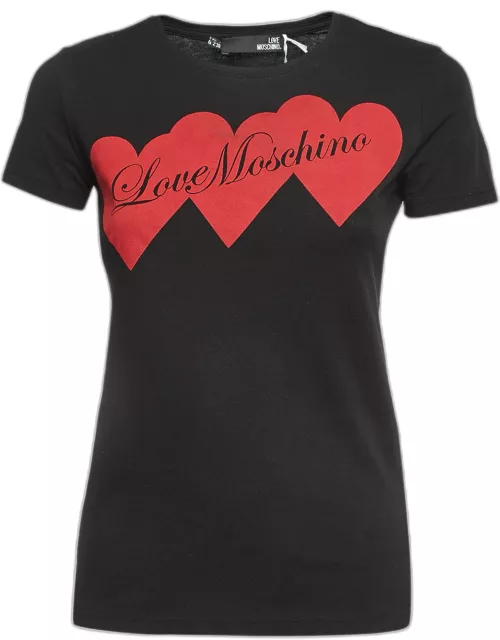 Love Moschino Black Logo Print Cotton Short Sleeve Slim Fit T-Shirt