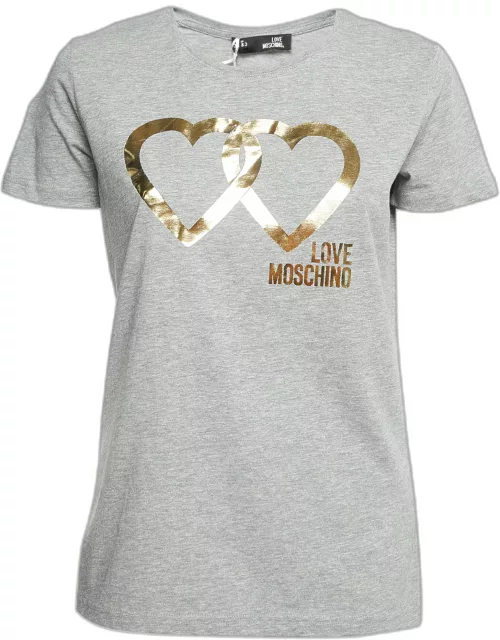 Love Moschino Grey Logo Print Cotton Short Sleeve T-Shirt