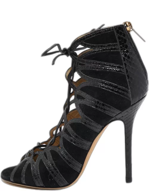 Jimmy Choo Black Python and Suede Lace Up Pumps