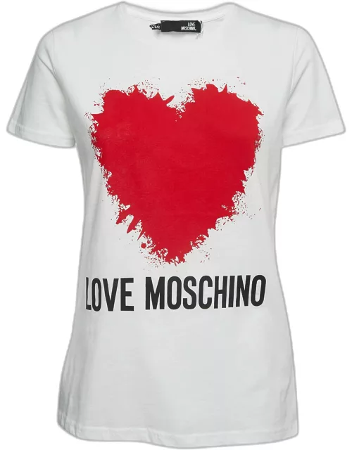 Love Moschino White Logo Heart Print Cotton Short Sleeve T-Shirt