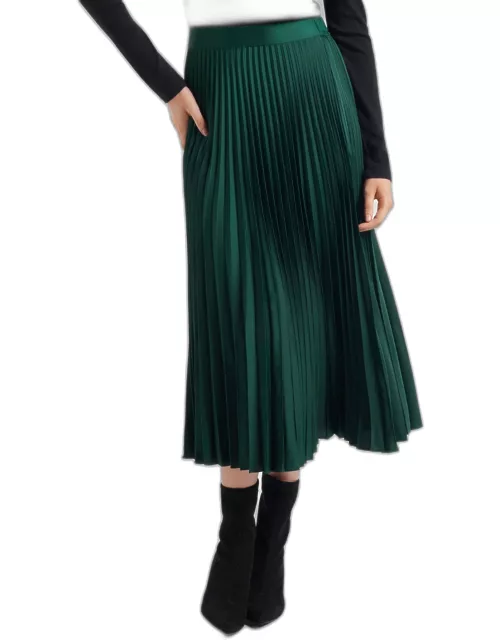 Forever New Women's Ester Satin Pleated Skirt in Dark Green