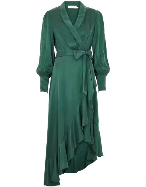 Zimmermann Ruffled Silk-satin Midi Wrap Dress - Green - 2 (UK 12 / M)