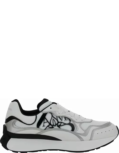Alexander McQueen sprint Runner White Low Top Sneakers With Metallic Detailing And Seal Logo In Leather And Mesh Man