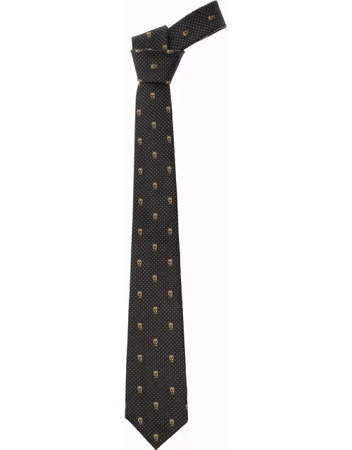 Alexander McQueen Pre-tied Tie With Polka Dots And Skull In Silk