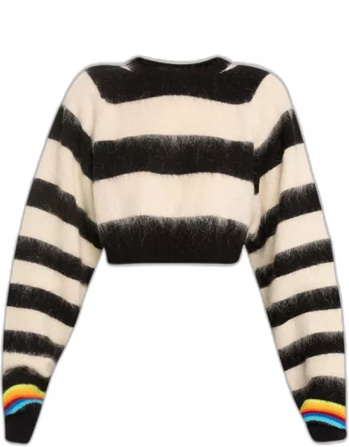 Brushed Striped Crop Wool Sweater