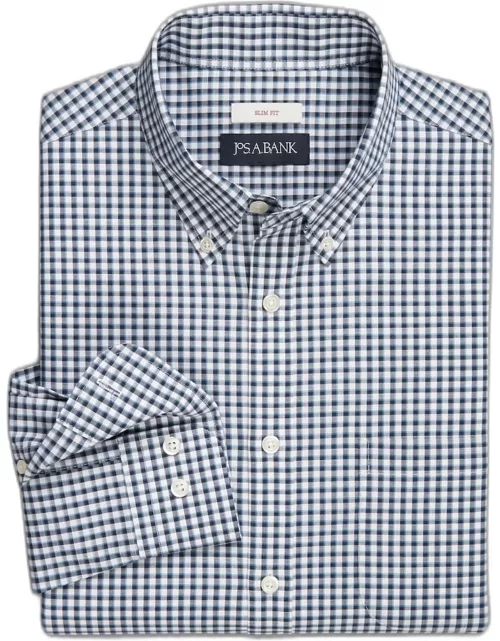 JoS. A. Bank Big & Tall Men's Slim Fit Button-Down Collar Gingham Casual Shirt , Navy/Blue, 4 X Big
