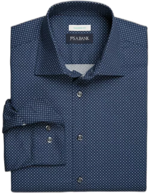 JoS. A. Bank Men's Tailored Fit Spread Collar Floral Medallion Casual Shirt, Navy/Blue, Smal