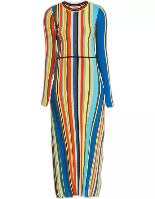 Stripe Chenille Ribbed Long-Sleeve Dres