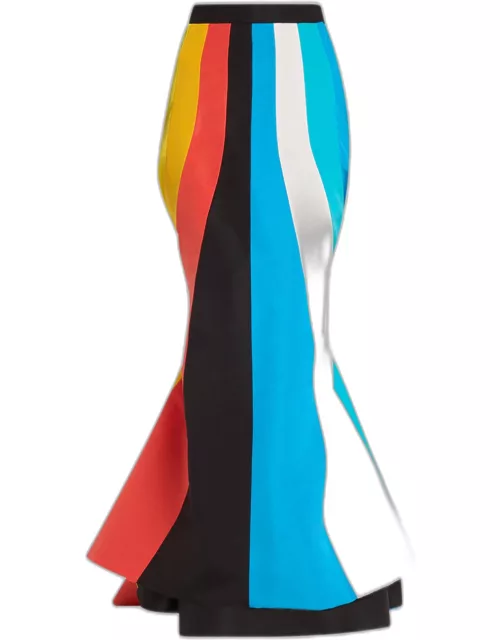 Colorblock Tie-Back Trumpet Maxi Skirt