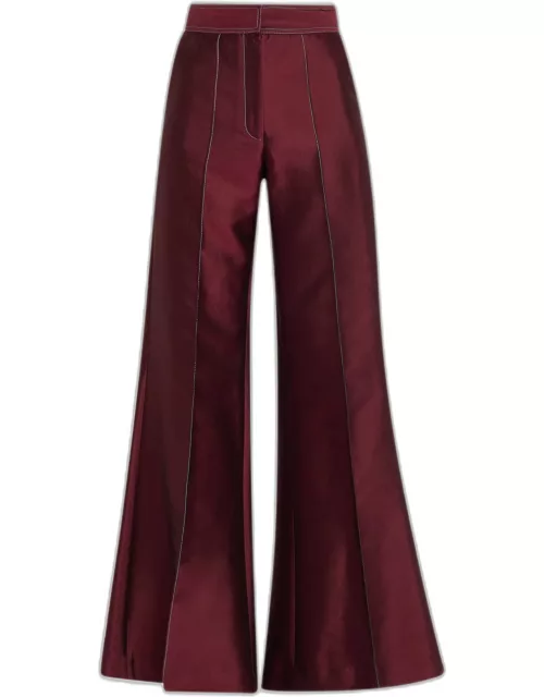 High-Waist Flare Trousers with Contrast Seam