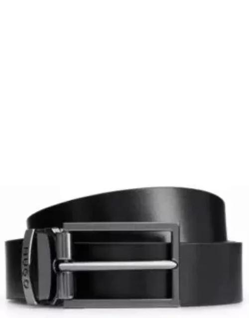 Reversible leather belt with pin and plaque buckles- Black Men's Business Belt