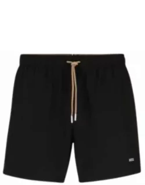 Quick-drying swim shorts with logo print- Black Men's Swim Short