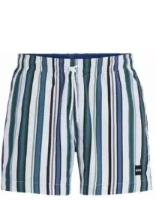 Fully lined swim shorts in striped quick-dry fabric- Light Blue Men's Swim Short