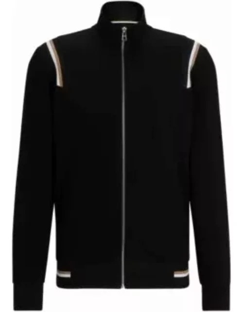 Zip-up sweatshirt with signature-stripe trims- Black Men's Tracksuit