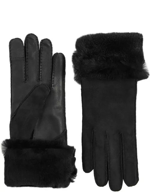 Agnelle Tina Fur-lined Suede Gloves - Black