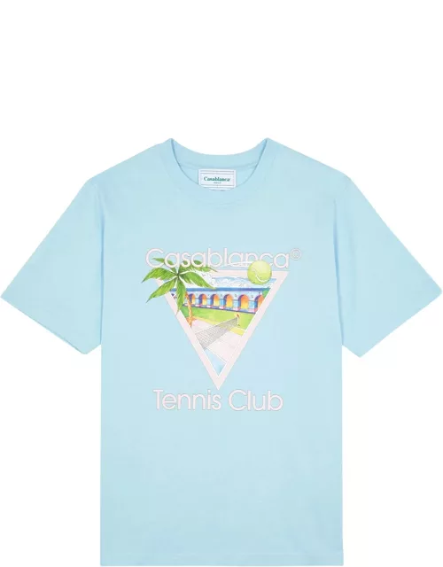 Casablanca Tennis Club Icon Printed Cotton T-shirt - Light Blue