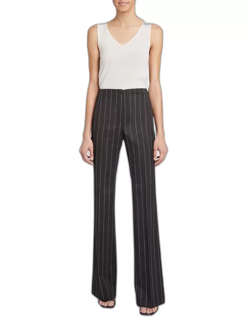 Isabelle Striped Flare-Leg Stretch Wool Pant