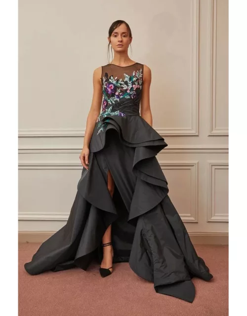 Gatti Nolli by Marwan Sleeveless Ruffled Slit Skirt Gown