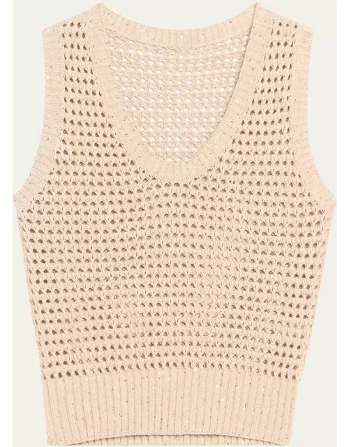 Open-Knit Tank Top with Sequin Detai
