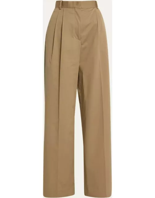 Pleated Wide-Leg Chino Pant
