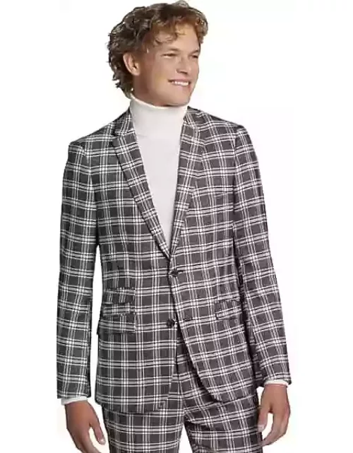 Paisley & Gray Big & Tall Men's Slim Fit Suit Separates Jacket Black Cream Plaid