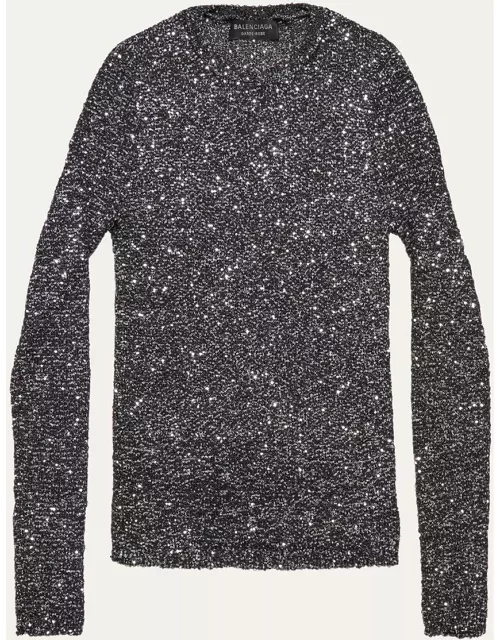 Embellished Fitted Crew-Neck Sweater