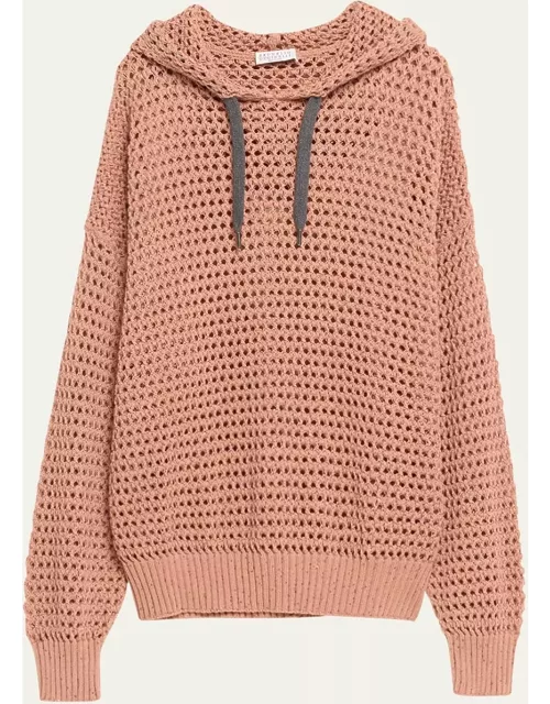 Open-Knit Hoodie Sweater