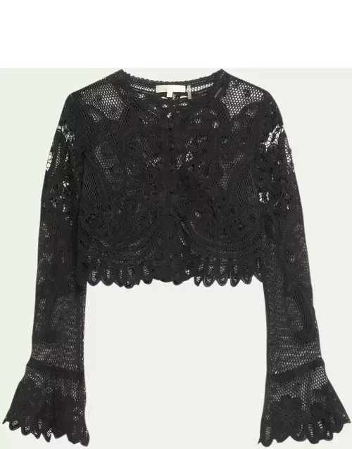Rinko Bagatelle Lace Bell-Sleeve Crop Top
