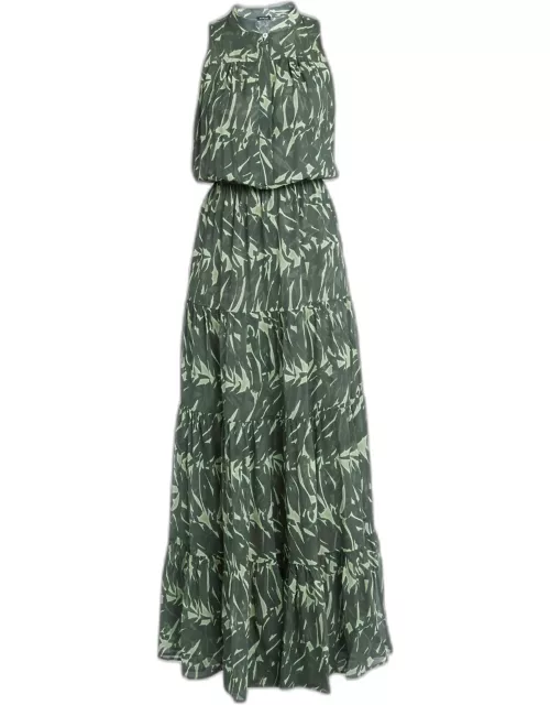 Printed Tiered Silk Maxi Dres