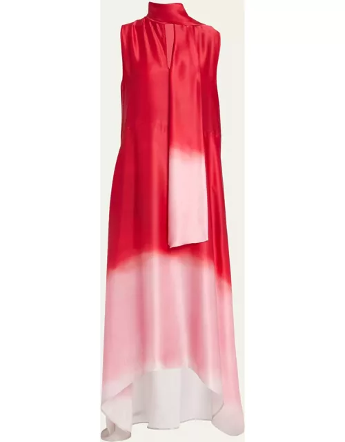 Ombre Scarf-Neck High-Low Silk Dres