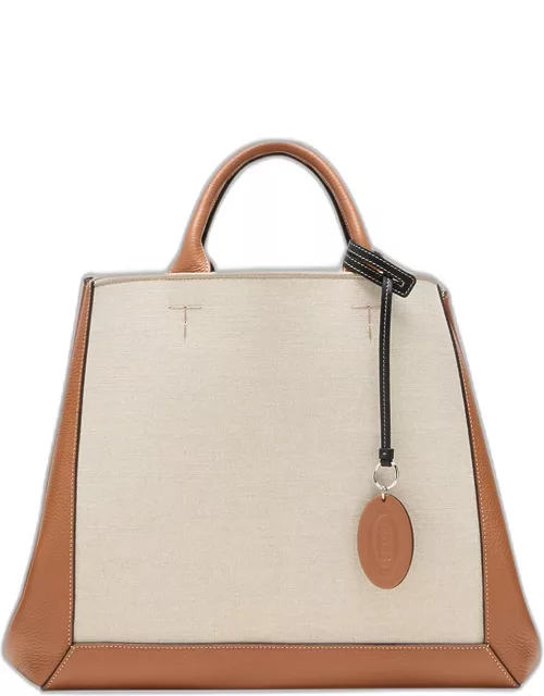 Large Double Up Leather and Canvas Shopping Bag