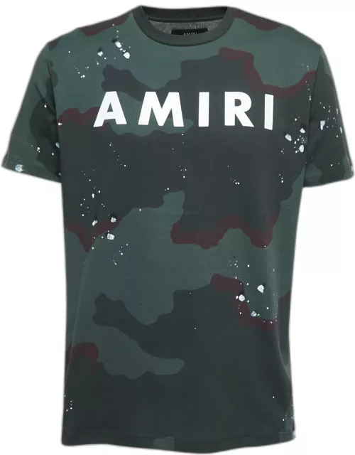Amiri Green Camouflage Print Logo T-Shirt