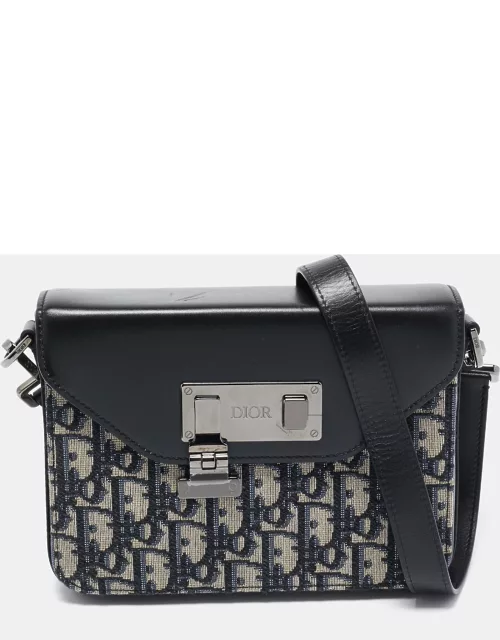 Dior Black/Blue Oblique Canvas and Leather Lock Messenger Bag