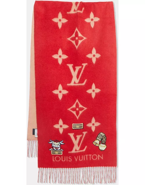 Louis Vuitton Red Monogram Cashmere Rodeo Reykjavik Scarf