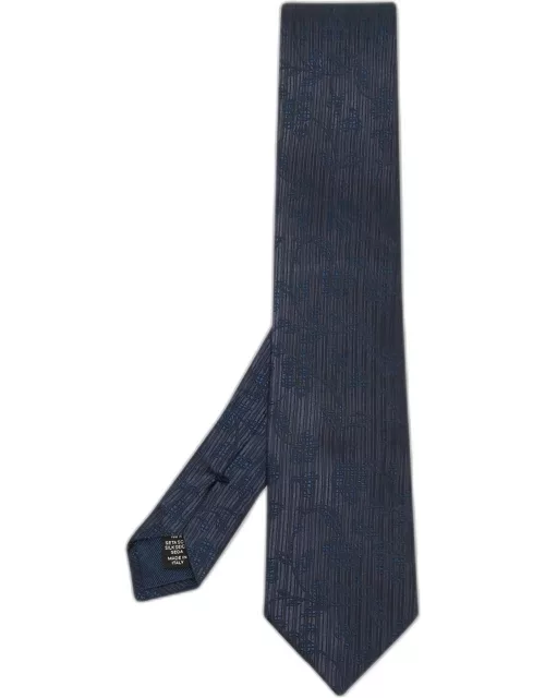 Ermenegildo Zegna Navy Blue Floral Patterned Silk Tie