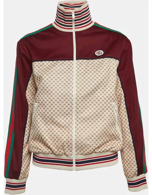 Gucci Multicolor Logo Print Web Stripe Detailed Zip Front Sweatshirt