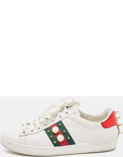 Gucci White Leather Studded and Spiked Ace Sneaker