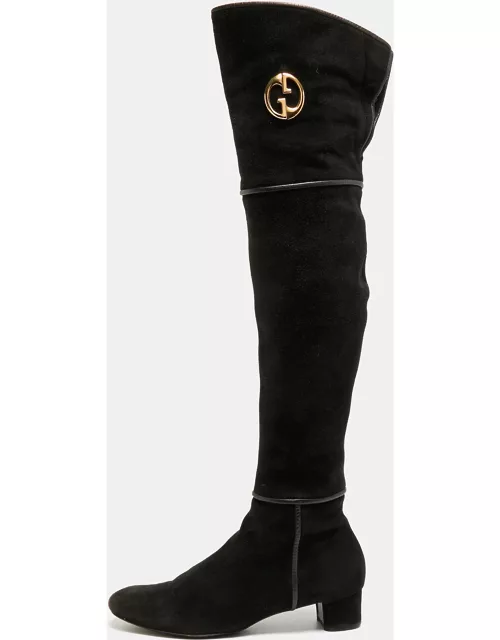 Gucci Black Suede Knee Length Boot
