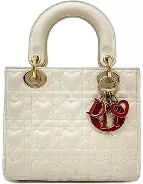 Christian Dior Ivory Leather Small Cannage Lady Dior Tote Bag