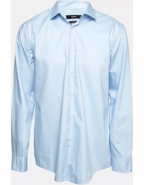 Boss By Hugo Boss Blue Cotton Button Front Slim Fit Shirt