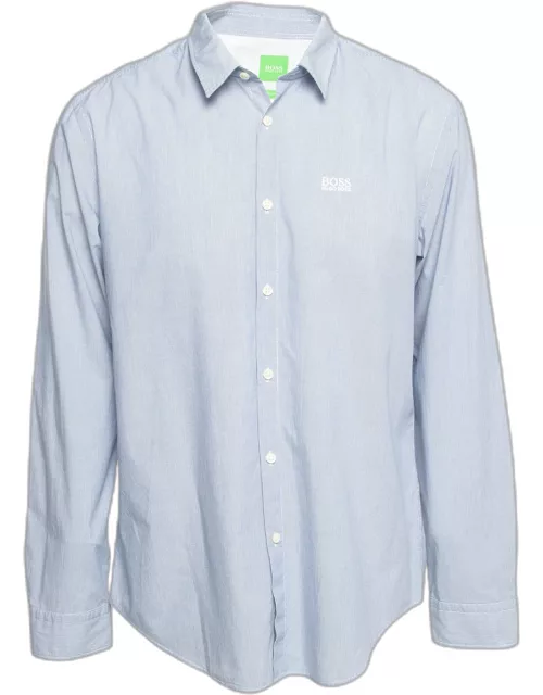 Boss By Hugo Boss Blue Striped Cotton Button Front Regular Fit Shirt
