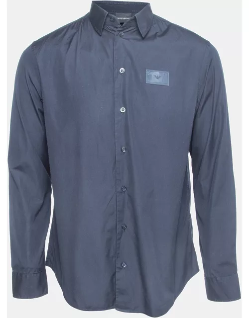 Emporio Armani Navy Blue Cotton Button Front Full Sleeve Shirt